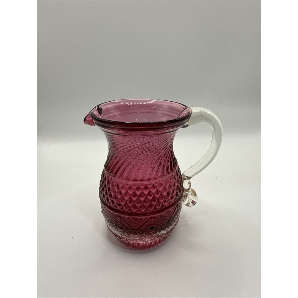 Pilgrim Cranberry Creamer Hand Blown Glass Pitcher Bennington Open Pontil Vtg